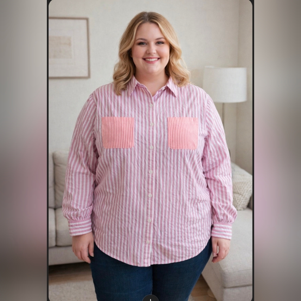 Chic Pink Striped Button Down Shirt